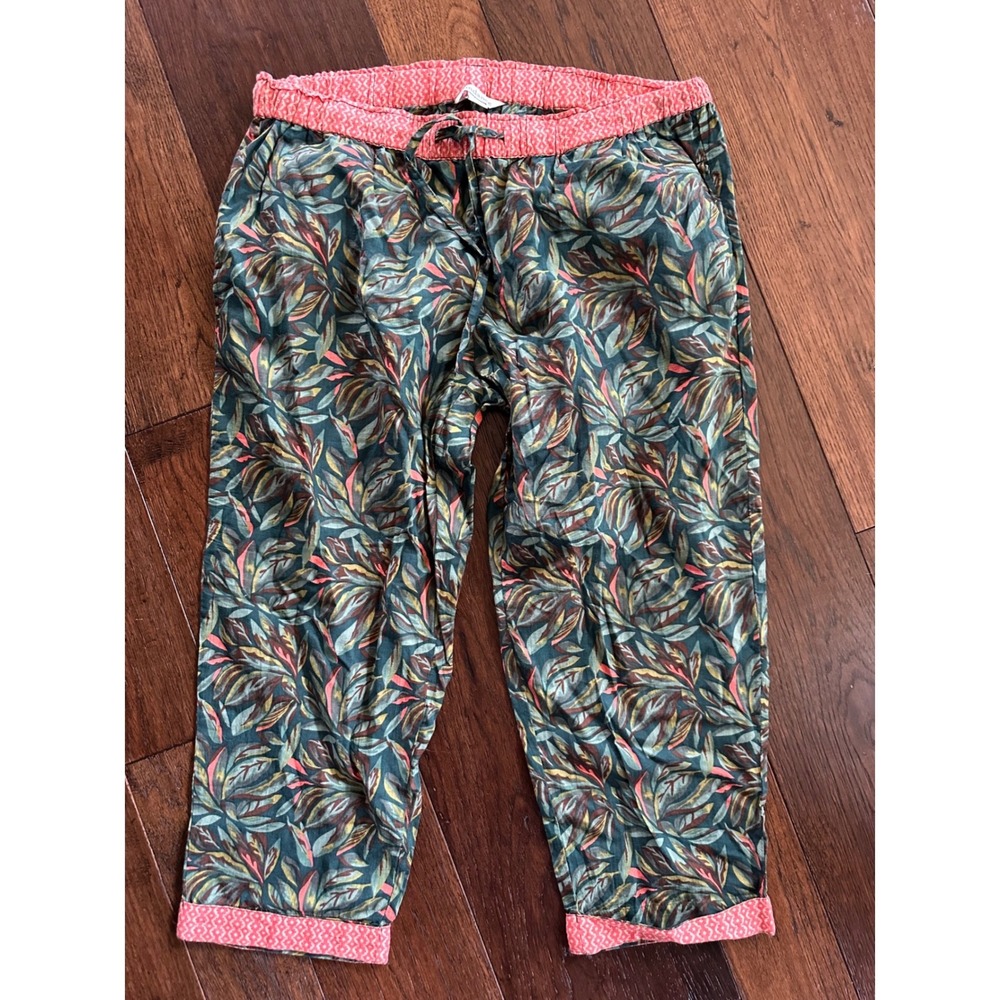 Sundance Women PM Petite Green Coral Tropical Leaf Print Cotton Crop Pants
